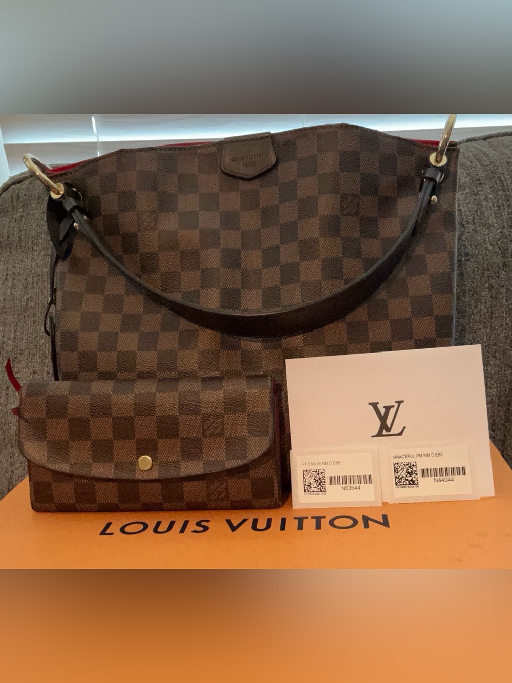 Louis Vuitton Graceful PM Shoulder Bag with Matching Emilie Wallet